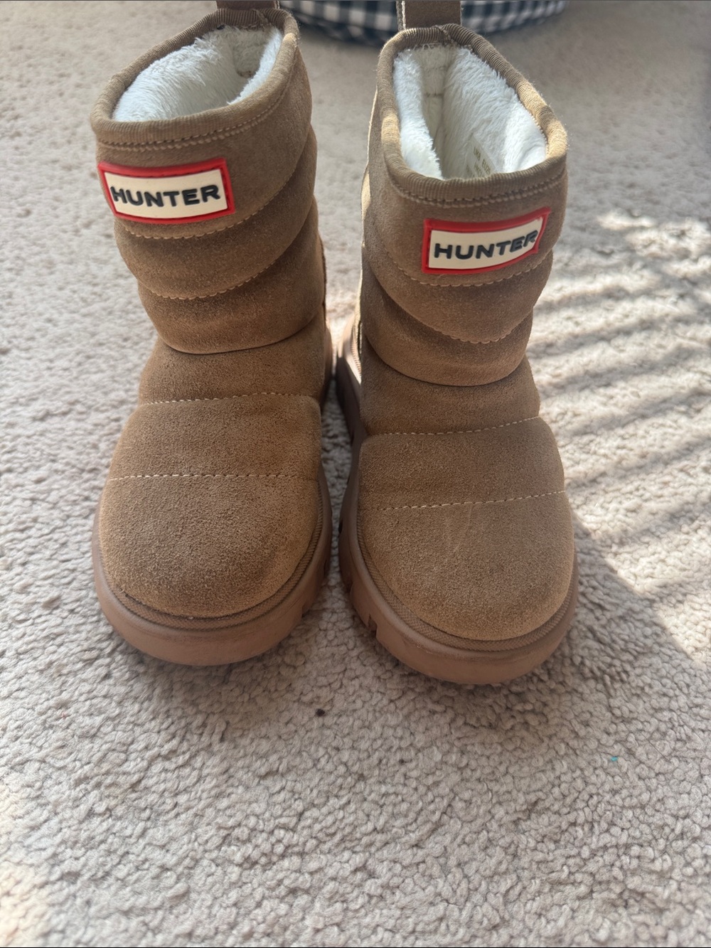 Hunter Kids Brown Suede Shearling-Lined Boots